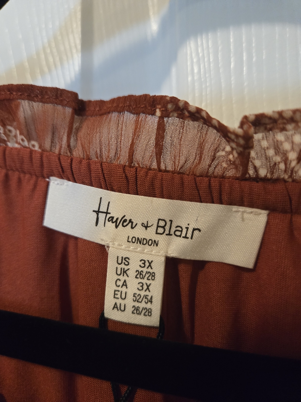 Rust Feather-Print Peasant Blouse with Tie Neck - Picture 4 of 8